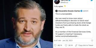 We now need to know more about @robinhoodapp's decision to block retail soon after, donald trump jr. Ted Cruz Tried To Cozy Up To Aoc And She Responded With A Rejection For The History Books Good