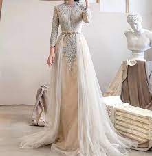 High End Muslim Evening Gown Gaun Pesta Pengantin Gaun Pengantin Ekor Panjang Gaun Elegan
