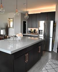 Black And Copper Kitchen Cabinets Modern Open Kitchen Dark Cabinets Copper Pendant Copper Handles Kitchen Inspo Dark Kitchen Cabinets Modern Kitchen Cabinet Handles Modern Kitchen Cabinets