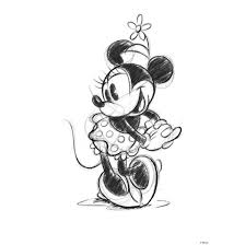 Disney Toile Imprimee Minnie Sketch Noir Blanc 50 X 70 Dessins De Personnages Disney Croquis De Dessin Anime Art Disney