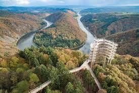 Saarschleife, burg montclair, alter turm. Loop Treetop Path Saarschleife Saarschleifenland