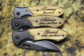 3 Personalized Pocket Knives Custom Engraved Wood Handle Folding Hunting Knife Groomsmen Gift Gift F Personalized Pocket Knives Pocket Knife Groomsman Gifts