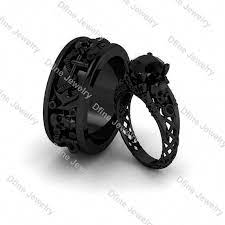 Black Diamond Engagement Ring Matching Wedding Ring Set His And Her Gothic Witchy Dark Souls Vampi Black Wedding Rings Skull Engagement Ring Skull Wedding Ring