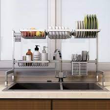 2019 New 304 Stainless Steel Kitchen Dish Rack Plate Cutlery Cup Dish Drainer Sink Dry Stainless Steel Kitchen Shelves Kitchen Storage Rack Drying Rack Kitchen
