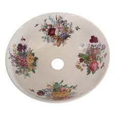The anzzi vieno series sink is a traditionally crafted round vessel sink adorned in a crystal clear floral finish. Small Hand Painted Floral Vessel Sink Painted Bathroom Bathroom Decor Bathroom Sink