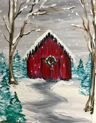 Join Us For A Paint Nite Event Sat Dec 02 2017 At 311 Judah St Roseville Ca Purchase Your Ticke Christmas Paintings On Canvas Christmas Canvas Barn Painting