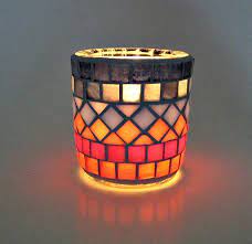 Moroccan glass candle lantern lamp holder metal tealight home garden patio decor. Stained Glass Mosaic Tealight Candle Holder Orange Blue Sunset Mosaic Glass Mosaic Candle Stained Glass Mosaic