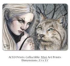 Feral Limited Edition ACEO Print Artist Trading Cards ATC Lynx Wild Cat  Animal Shaman Winter Fantasy Art Portrait