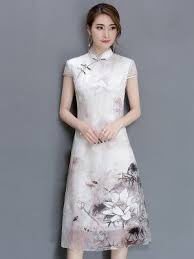 White Qipao Cheongsam Dress In Lotus Printing Cozyladywear Little White Dresses Cheongsam Dress Dresses