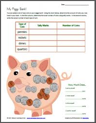 My Piggy Bank Tally Mark Worksheet Using Coins Math Center Activities Math For Kids Tally Marks