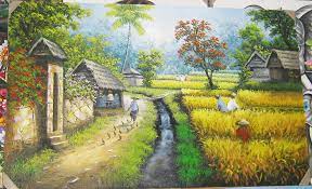 Keren 30 lukisan pemandangan kampung yang indah di 2020 pemandangan ilustrasi vektor seni krayon. 52 Gambar Lukisan Pemandangan Kampung