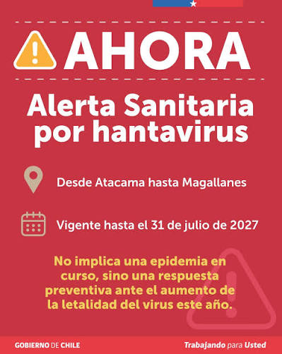 🔴 El Ministerio de Salud (Minsal) declaró este martes por primera vez una alerta sanitaria por hantavirus, medida que estará vigente hasta el 31 de julio de 2027 y que regirá desde