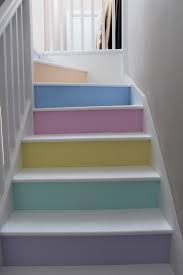 My Stairs White Rustoleum Chalky Floor Paint On The Treads Wickes Matte Emulsion In Various Colours For The Riser Interior Painting Bookcase Painted Floors