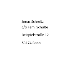 ↗adresse · ↗anschrift · postadresse ● ↗postanschrift hauptform · ladungsfähige anschrift fehler in verwendungsbeispielen zu „postadresse. C O Adresse Richtig Schreiben Am Beispiel Erklart Chip