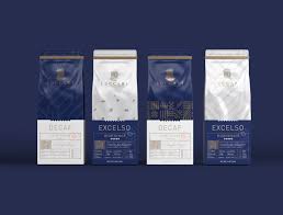 Coffee Bags For Excelso Colombian Coffee And Decaf Coffee Branding Speciality Coffee Coffee Packaging
