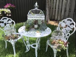 Wilson Fisher Vintage White Rose 3 Piece Bistro Set Big Lots In 2020 Shabby Chic Garden Decor Vintage Garden Decor Metal Garden Furniture