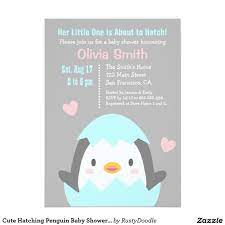Cute Hatching Penguin Baby Shower Invitations Zazzle Com Penguin Baby Showers Penguin Baby Shower Invitations Baby Shower Invitations