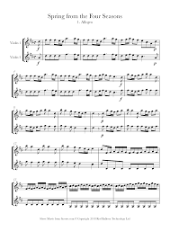 Vivaldi Spring From The Four Seasons 1 Allegro Sheet Music For Violin Duet 8notes Com Sheet Music Vivaldi Spring Violin