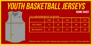 Youth Basketball Jersey Size Chart