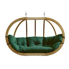 byer of maine globo chair royal two person laminated spruce patio swing with agora green cushion swinging chair hanging chair outdoor green cushions