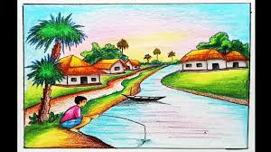 How To Draw Scenery Of Fishing With Oil Pastel Step By Step Easy Draw