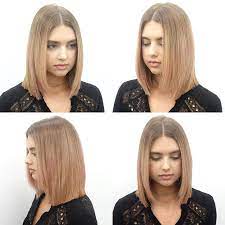 Long Blunt Bob With Front Layers And Blonde Ombre Color With Pink Tones The Latest Hairstyles For Men And Women 2020 Hairstyleology Long Blunt Bob Blonde Ombre Haircuts Straight Hair