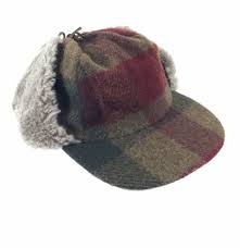Eddie Bauer Red Brown Plaid Wool Blend Quilted Lined Trapper Hunter Cap Mens Xl Brown Plaid Cap Mens Wool Plaid