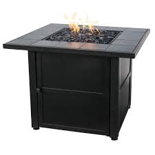 Uniflame 31 5 In W X 31 5 In D Black Slate Ceramic Tile Lp Gas Fire Pit With Electronic Ignition And Black Fire Glass Gad1399sp The Home Depot Propane Fire Pit Table