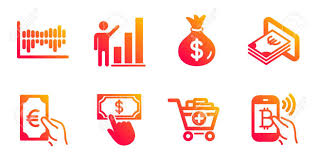 Money Bag Graph Chart And Column Diagram Line Icons Set Payment