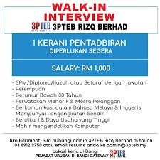 In charge of responding to customer inquiry/ feedback & issue via whatsapp &…. 3pteb Malaysia 1 Jawatan Kosong Kerani Pentadbiran Diperlukan Segera Pejabat Urusan Di Alamat B 15 2 Bangi Gateway Persiaran Pekeliling Seksyen 15 43650 Bandar Baru Bangi Selangor Malaysia Facebook