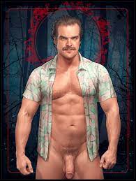 1boy abs balls ballsack beard stubble blue eyes body hair  bottomless brown hair celebrity dad bod david harbour dilf facial hair  foreskin fuhrerdoodles human intact jim hopper male male