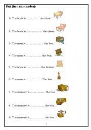 Reading comprehension worksheets for grade 1. In On Under Worksheets