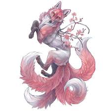 Repost Sushiartstudio I Wanted To Draw A Larger Version Of My Sakura Fox Because Reasons And The Fantasy Creatures Art Mythical Creatures Art Animal Drawings