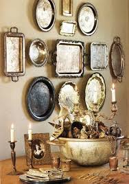 Silverplate Trays Hung On A Wall Are Stunning Wall Art Plates On Wall Decor Vintage Trays