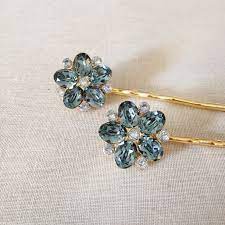 Crystal women hairpin comb pins flower hair clips hair grips accessories slide. Steel Blue Dusty Blue Swarovski Crystal Hair Pin Pair Etsy Swarovski Crystal Hair Hair Accessories Crystal Hair Pins