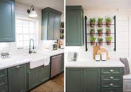 All with a white/grey quartz counter top. Kitchen Paint Green Kitchen Farmhouse Style Kitchen