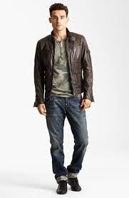 Dolce Leather Jacket Henley Slim Straight Leg Jeans Nordstrom Leather Jacket Leather Jacket Men Mens Outfits