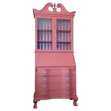 Despite a cubicle or small space is a decorated restriction that may not even have room for anything besides your furniture, do not lose hope! Vintage Painted Coral Silver Chippendale Style Secretary Desk Hutch Bookcase Aptdeco