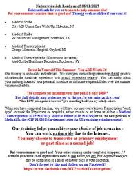 Job Leads 06 01 2017 Medical Transcriptionist Internet Jobs Job Posting