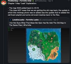 Over time, the battle royale island has become home to more named places and unique. The Old Map Was Added Back In The Files Even If This Was Temporary This Proves Fortnite Is Capable Of Having A Huge File Update Fortnitebr
