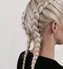 To twist three long pieces of hair or ro. Two Braided Plaits Tight Pull Back White Hair Hair Styles Hair Inspiration Braided Hairstyles