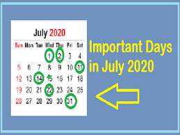 Important Days And Dates In July 2020 National And International