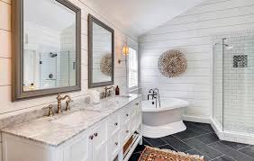 This studio life/style space proves that it can be just as classic and understated as a repeating bond composition when paired. Shiplap Bathroom Ideas Designing Idea