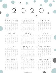 Year At A Glance Calendar 2020 Pretty Free Printable Bullet Journal Calendar Printable At A Glance Calendar Bullet Journal Yearly Calendar