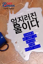 I really like this english proverb: Repin If You Like There Is No Use In Crying Over Spilt Milk Click Pin For A Fun List Of Korean Proverbs A Korean Language Korean Words Learning Korean Words
