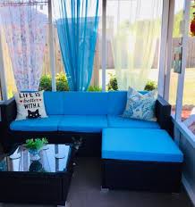 4 piece rattan garden furniture set, outdoor patio garden sofa set rattan table and chairs bistro set for lawn, terrace, backyard 3.6 out of 5 stars 6 £189.99 £ 189. Merax 5 Piece Outdoor Rattan Patio Wicker Sectional Set With Blue Seat And Back Cushions Tempered Glass Table Top Walmart Com Walmart Com