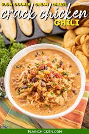 Set chicken into a crock pot set to low. Slow Cooker Cream Cheese Crack Chicken Chili Plain Chicken
