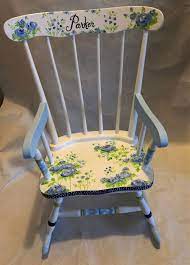 Hand Painted Blue Flower Rocking Chair Children S Painted Rocking Chairs Baby Shower Gifts Han Painted Rocking Chairs Painted Kids Chairs Kids Rocking Chair