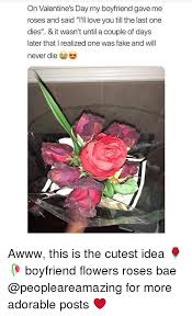 A flower…depends on the guy. On Valentine S Day My Boyfriend Gave Me Roses And Said I Ll Love You Till The Last One Dies It Wasn T Until A Couple Of Days Later That I Realized One Was