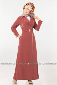 Fermuar Detay Kemerli Ferace Ah3212 Koyu Somon Moda Selvim Hijab Dress Dresses Fashion
